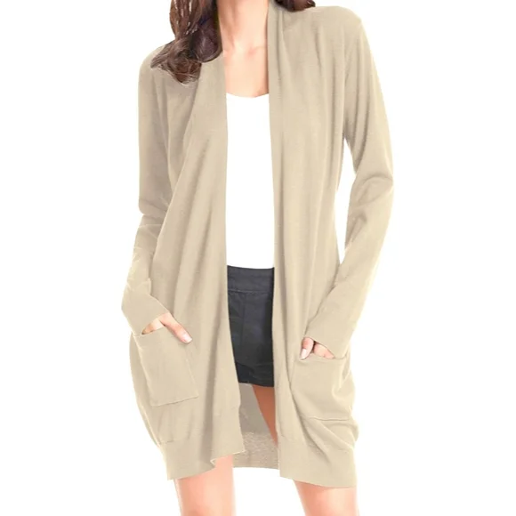 NWT Grace Karin Womens S Taupe Long Open Cardigan - Picture 3 of 9